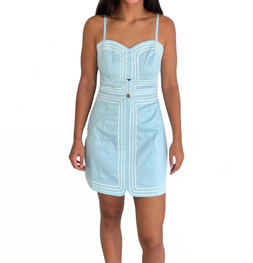 NEW BABY PINK charlotte bold lace trim dress in powder blue/white